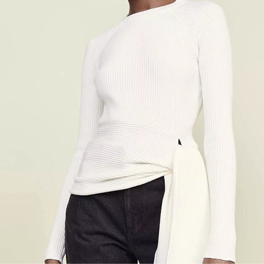 3.1 Phillip Lim Ribbed Sweater With Waist Tie Antique White, Small​​​ - Picture 9 of 11